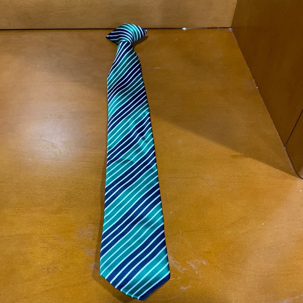 Boys green stripe clip on tie